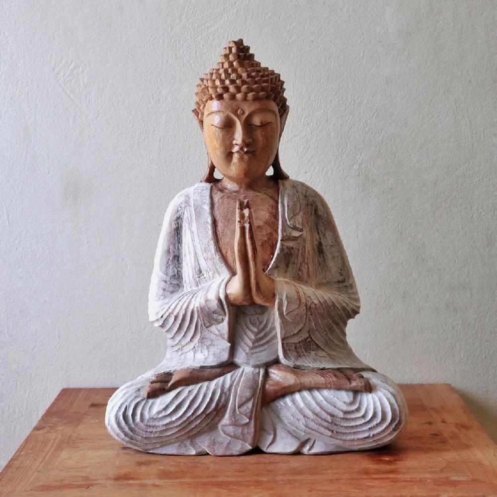 Ancient Wisdom Buddha Statue Whitewash - 40cm Welcome
