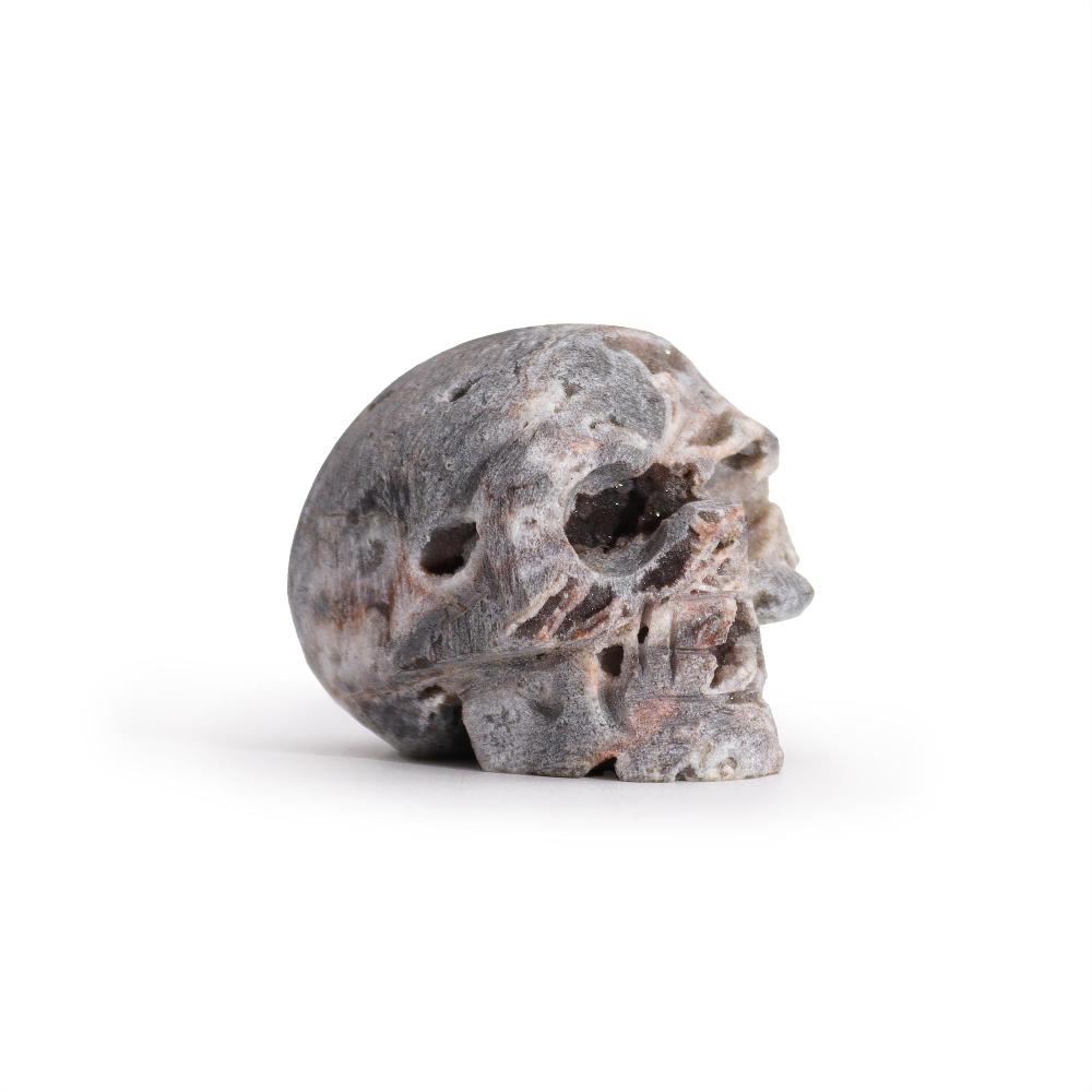 ancient wisdom Calcite Geode Carved Skull - (approx 4.5cm)
