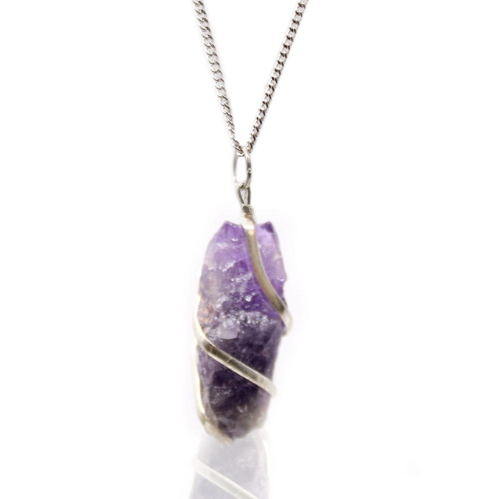 ancient wisdom Cascade Wrapped Gemstone Necklace - Rough Amethyst