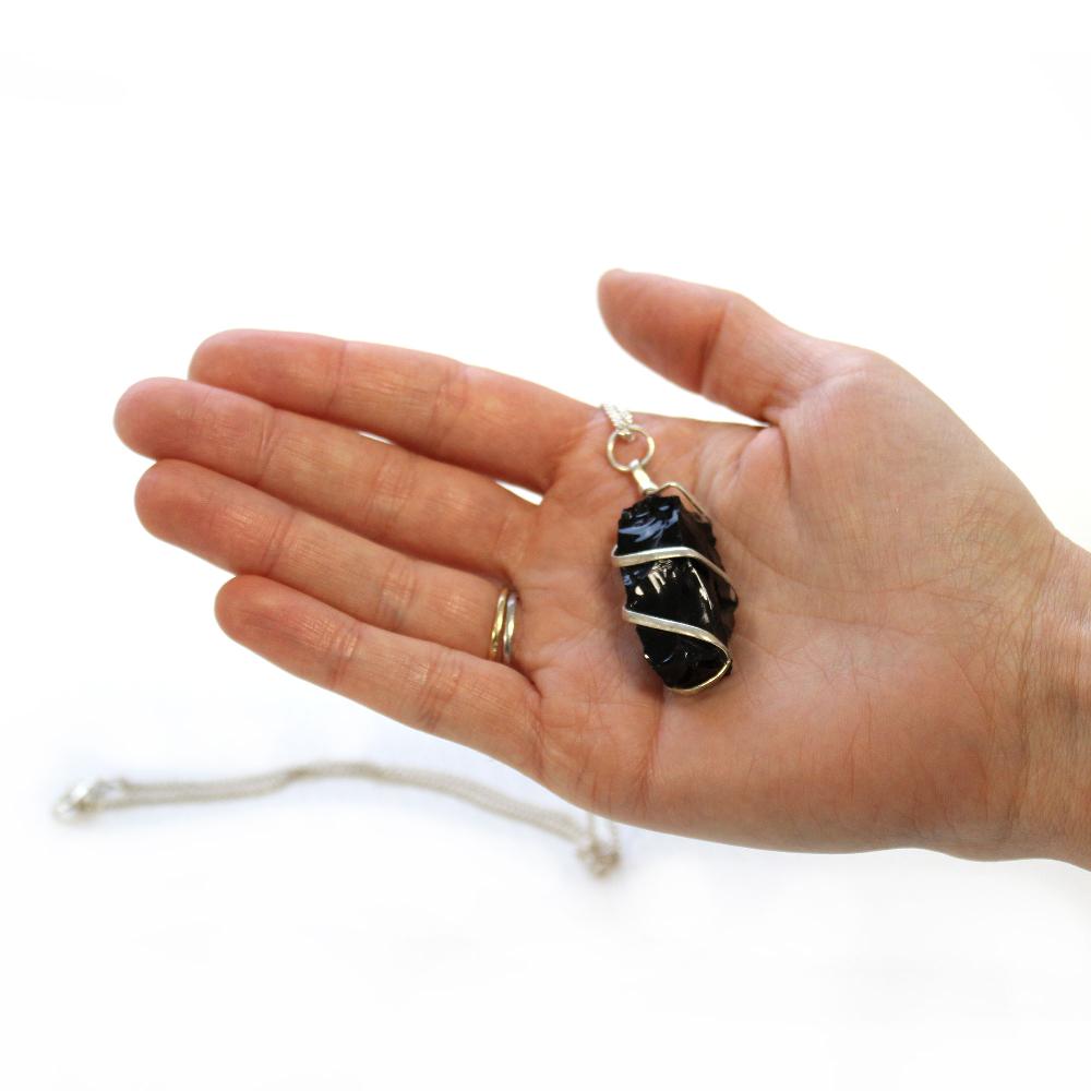Ancient Wisdom Cascade Wrapped Gemstone Necklace - Rough Black Onyx