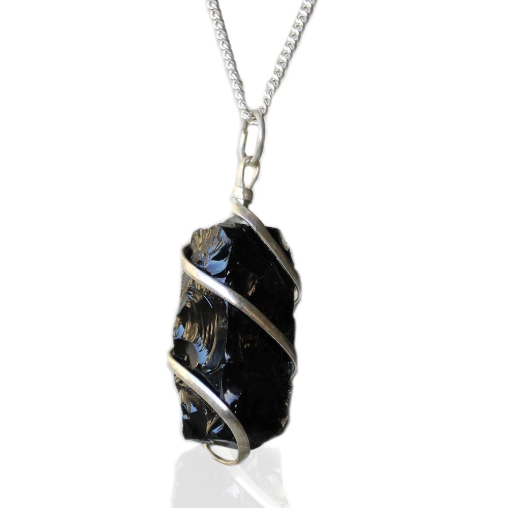 ancient wisdom Cascade Wrapped Gemstone Necklace - Rough Black Onyx