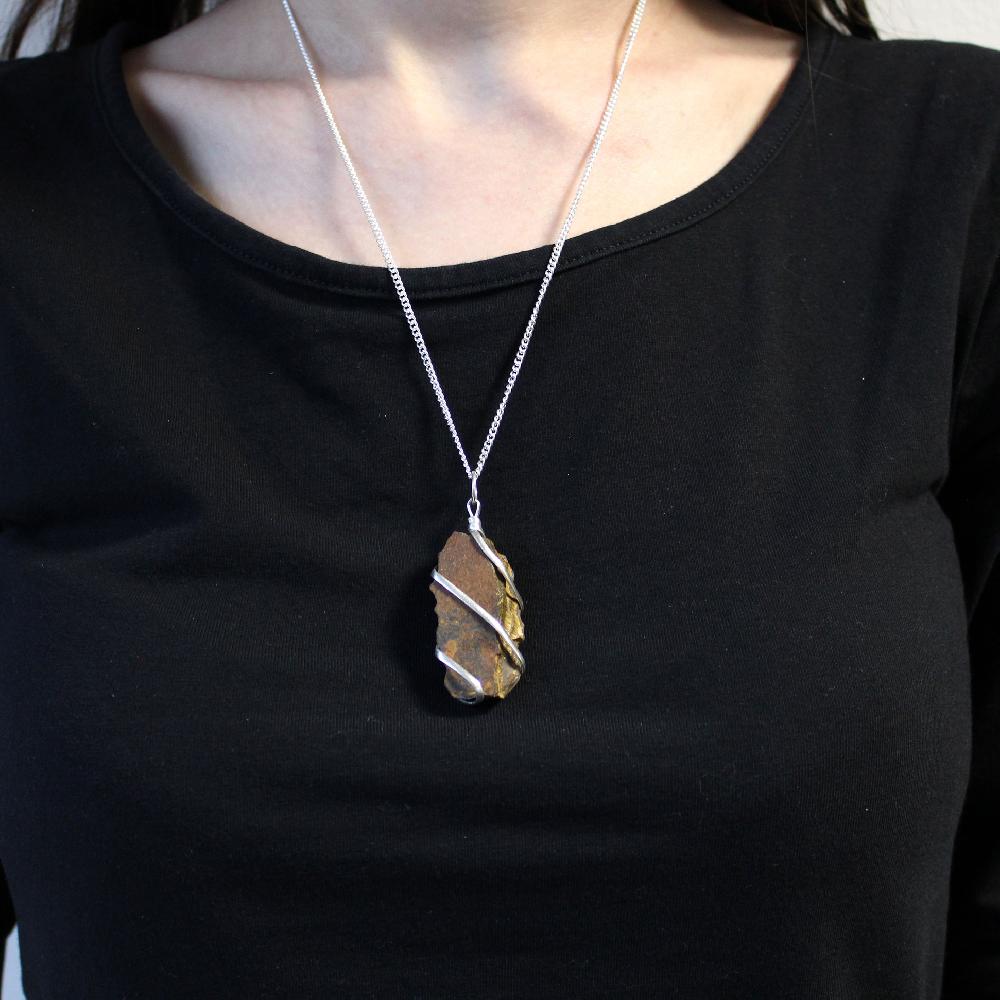 Ancient Wisdom Cascade Wrapped Gemstone Necklace - Rough Tiger Eye