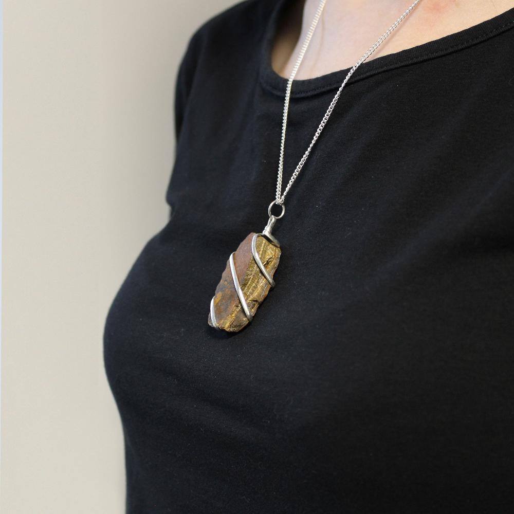 Ancient Wisdom Cascade Wrapped Gemstone Necklace - Rough Tiger Eye