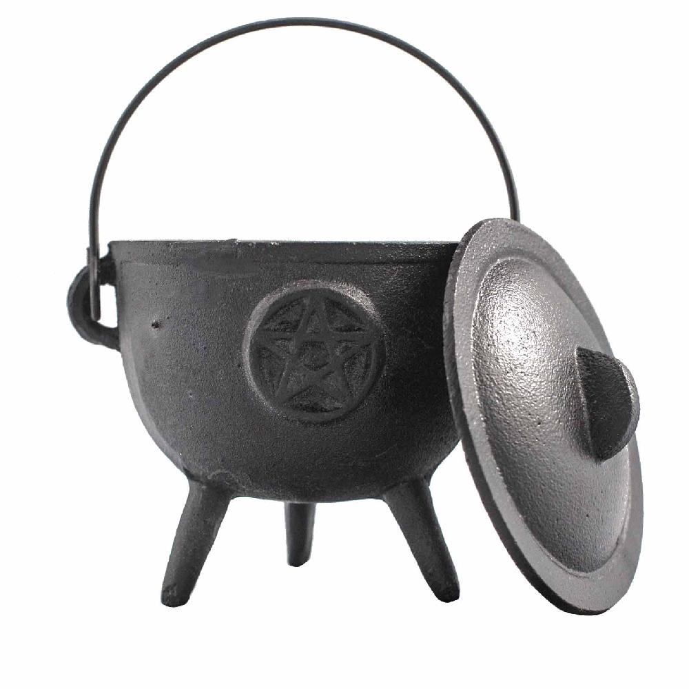 Ancient Wisdom Cast Iron Cauldron With Pentagram 11x13cm