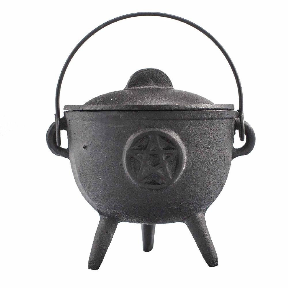 ancient wisdom Cast Iron Cauldron with Pentagram 11x13cm