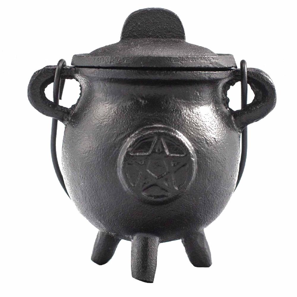 ancient wisdom Cast Iron Cauldron with Pentagram 6.5x13cm
