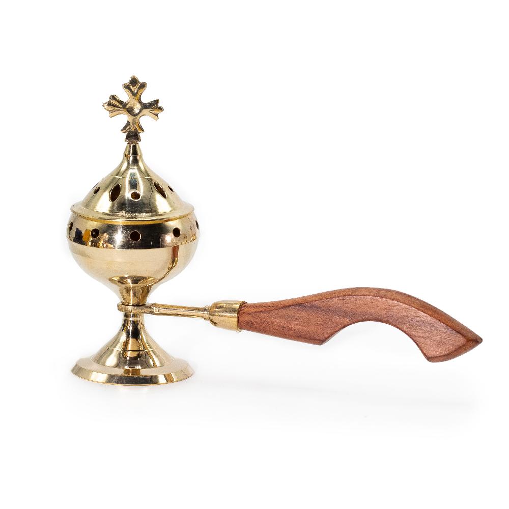 ancient wisdom Censer Incense Burner with Wooden Handle - Cross