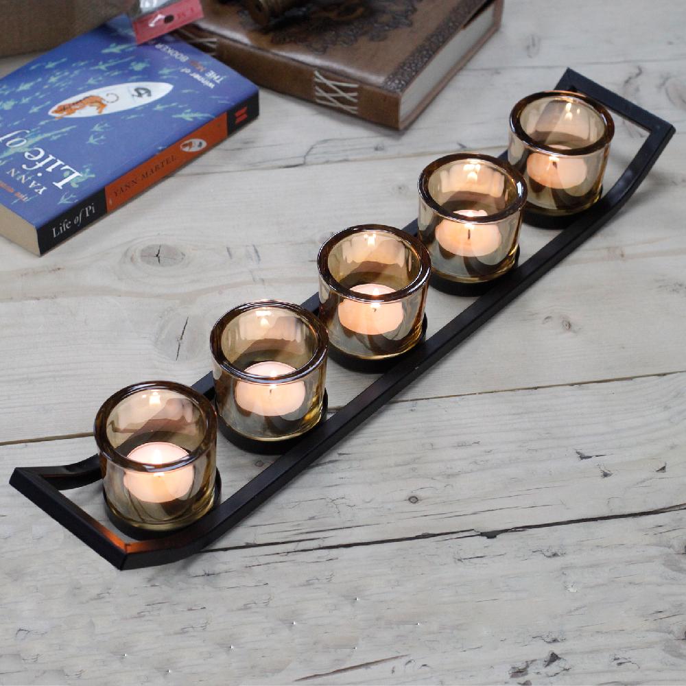 Ancient Wisdom Centrepiece Iron Votive Candle Holder - 5 Cup Ledge