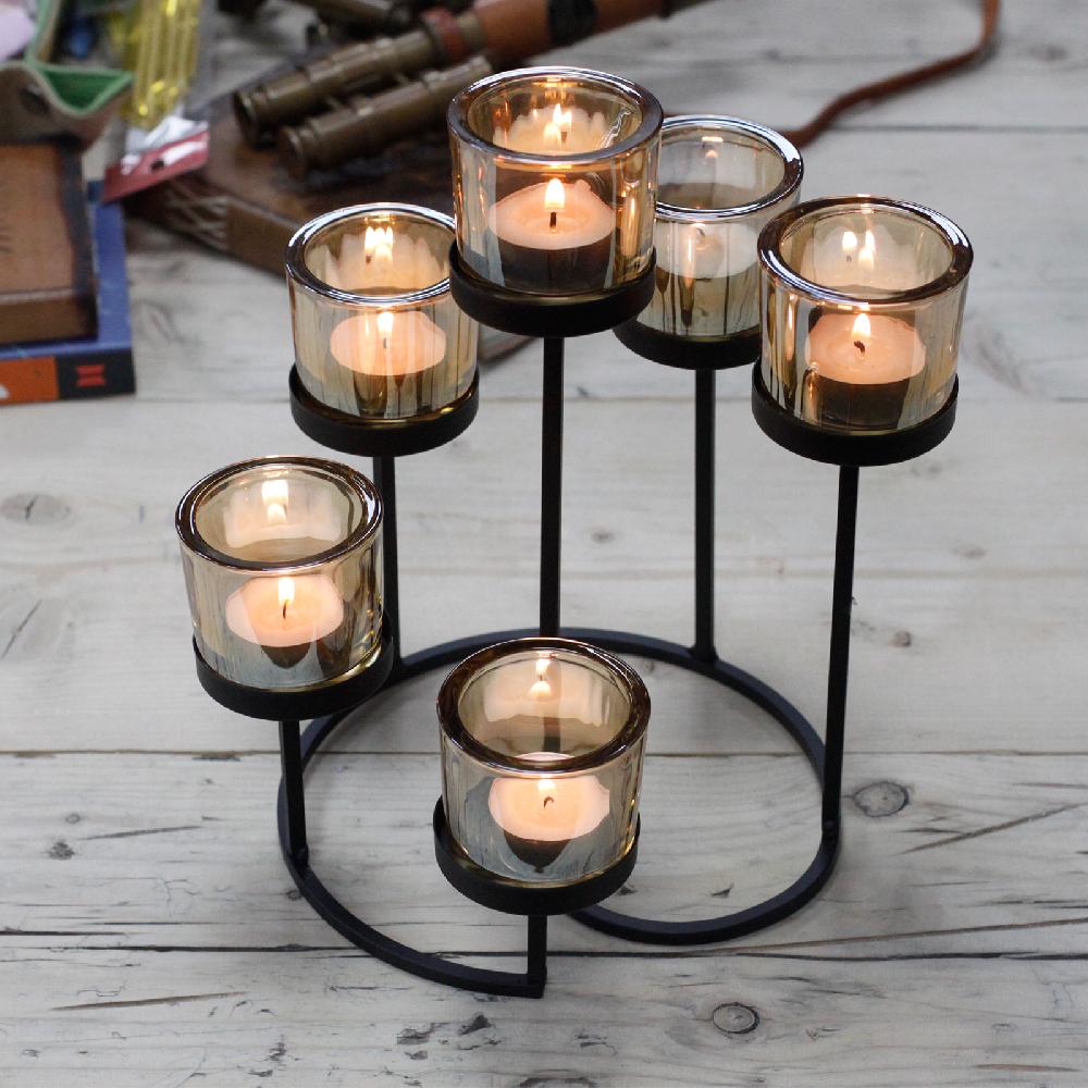 Ancient Wisdom Centrepiece Iron Votive Candle Holder - 6 Cup Circule Tree