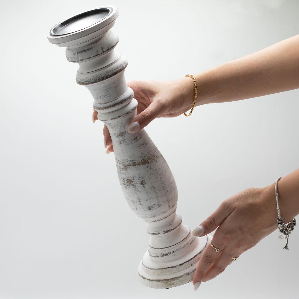 Ancient Wisdom Classic Candle Stand - Whitewash - 37x10cm - Large