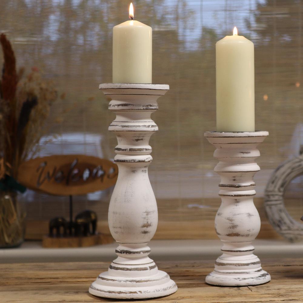 Ancient Wisdom Classic Candle Stand - Whitewash - 37x10cm - Large