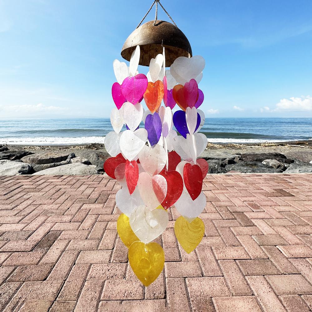 Ancient Wisdom Coconut & Capiz Windchimes - Big Hearts - 40cm