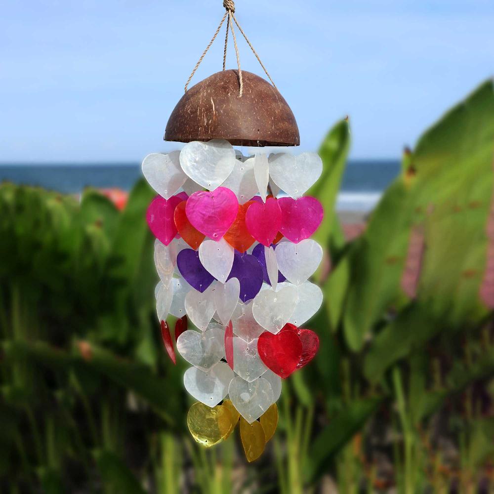 Ancient Wisdom Coconut & Capiz Windchimes - Big Hearts - 40cm