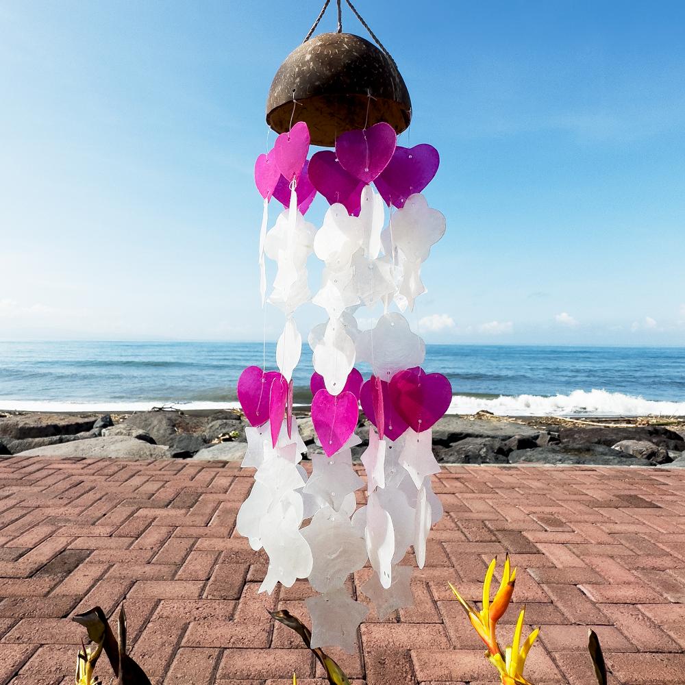 Ancient Wisdom Coconut & Capiz Windchimes - Pink And White Mix Shapes - 35cm
