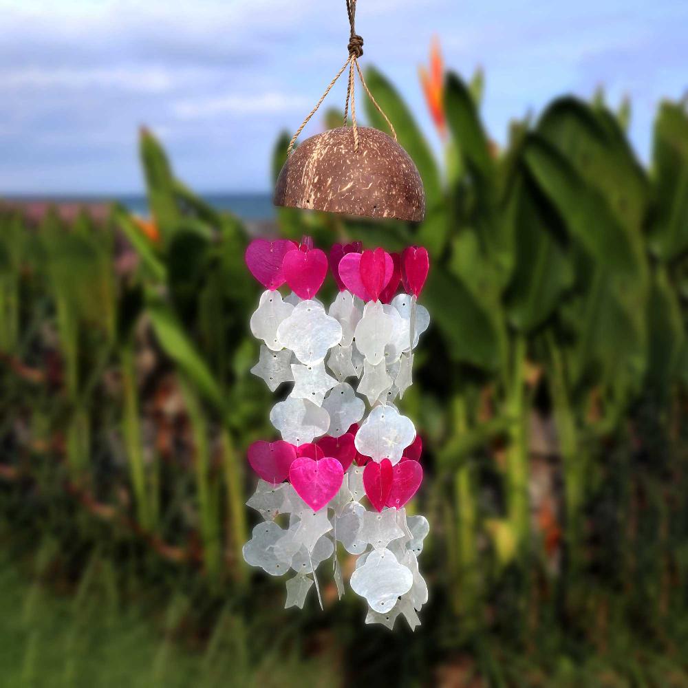 Ancient Wisdom Coconut & Capiz Windchimes - Pink And White Mix Shapes - 35cm
