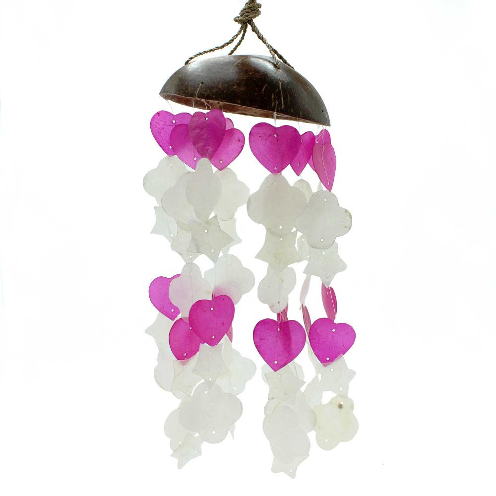 ancient wisdom Coconut & Capiz Windchimes - Pink and White Mix Shapes - 35cm
