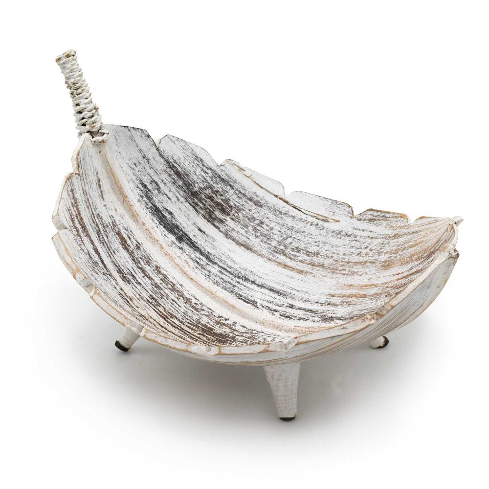 ancient wisdom Coconut Leaf Large Fruit Bowl - Whitewash