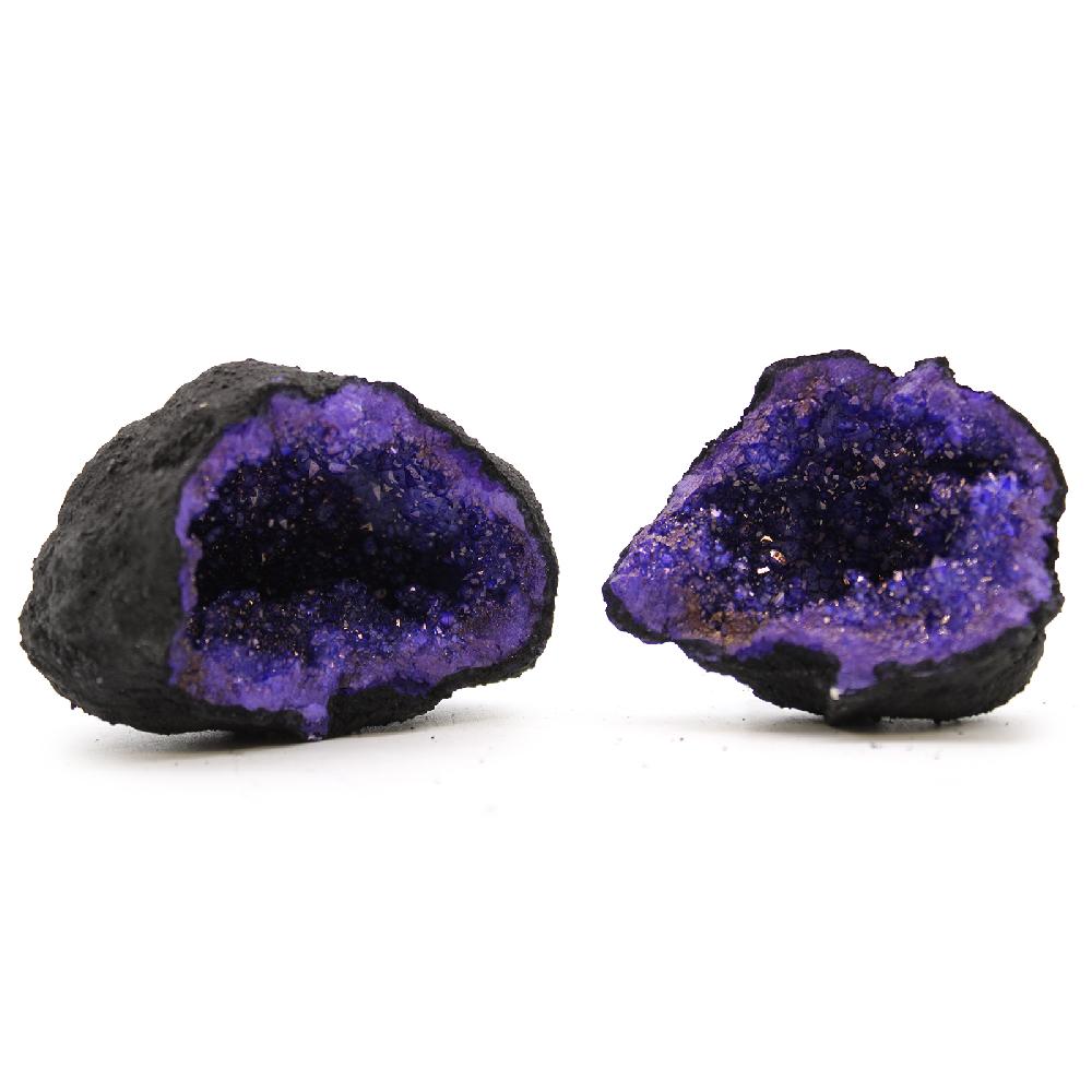 ancient wisdom Coloured Calcite Geode 8.5x6cm- Black Rock - Deep Purple