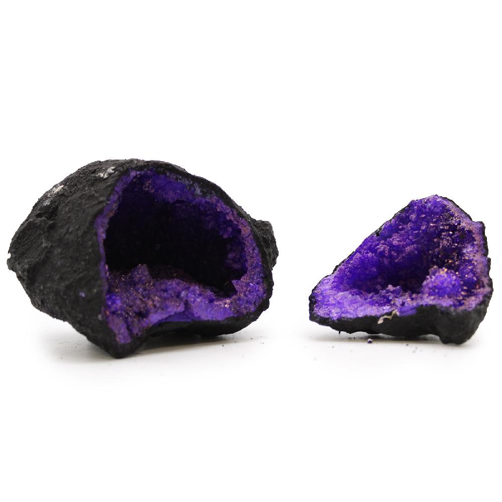 ancient wisdom Coloured Calcite Geode 8.5x6cm - Black Rock - Purple
