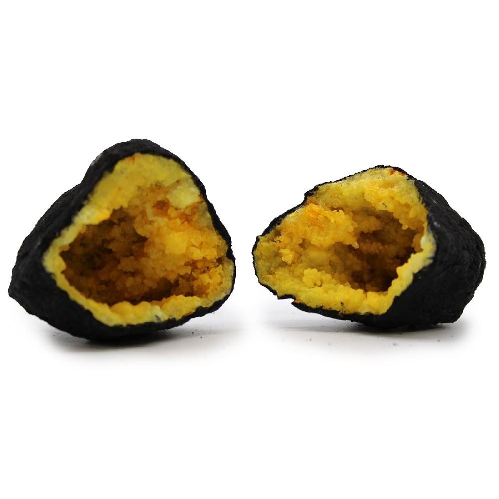 ancient wisdom Coloured Calcite Geode 8.5x6cm- Black Rock - Yellow