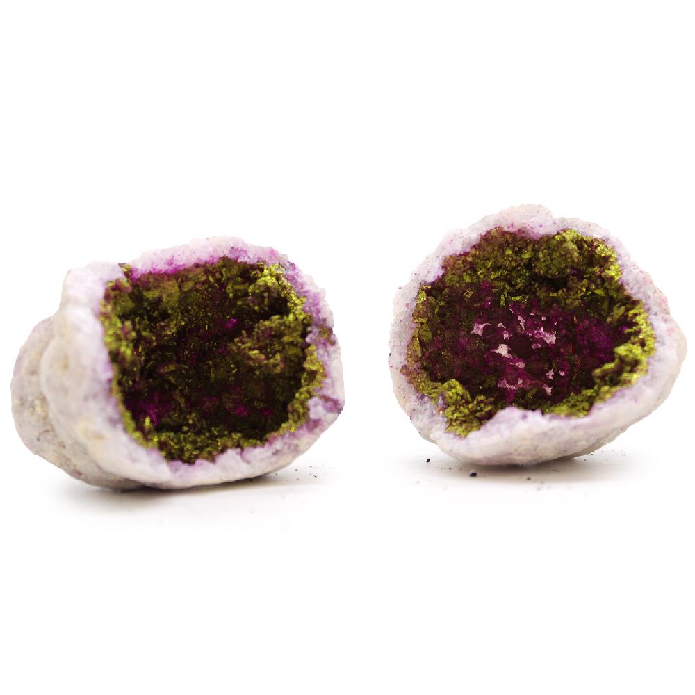ancient wisdom Coloured Calcite Geode 8.5x6cm- Natural Rock - Pink & Gold