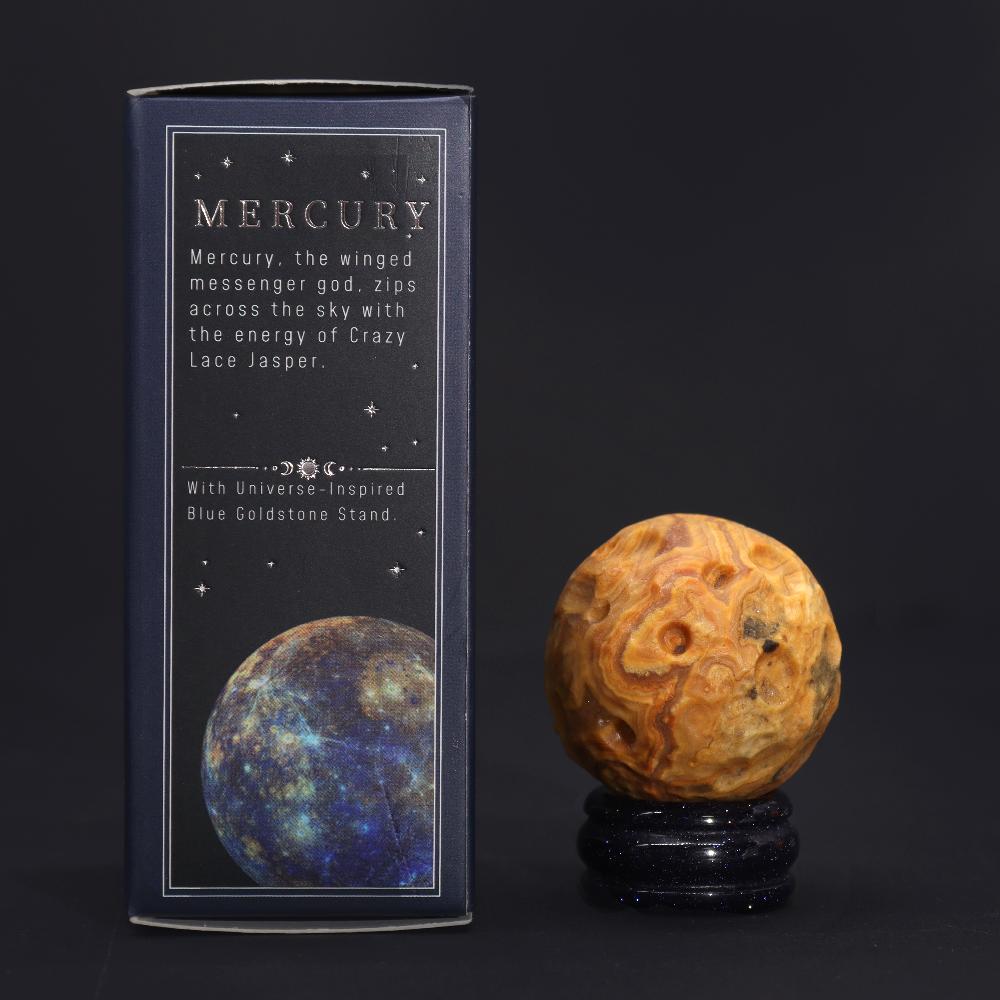 ancient wisdom Crazy Lace Jasper Planet on a Solar Goldstone Stand (MERCURY) - 40mm