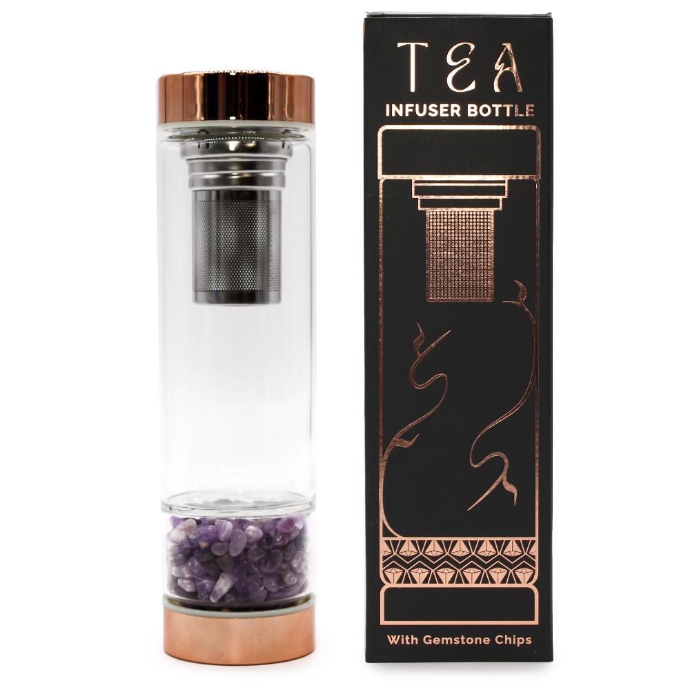 ancient wisdom Crystal Glass Tea Infuser Bottle - Rose Gold - Amethyst