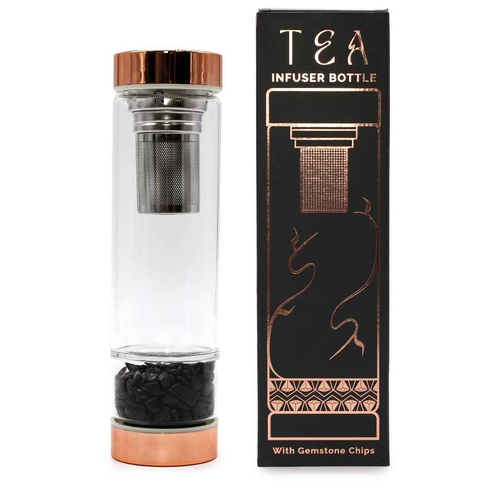 ancient wisdom Crystal Glass Tea Infuser Bottle - Rose Gold - Onyx