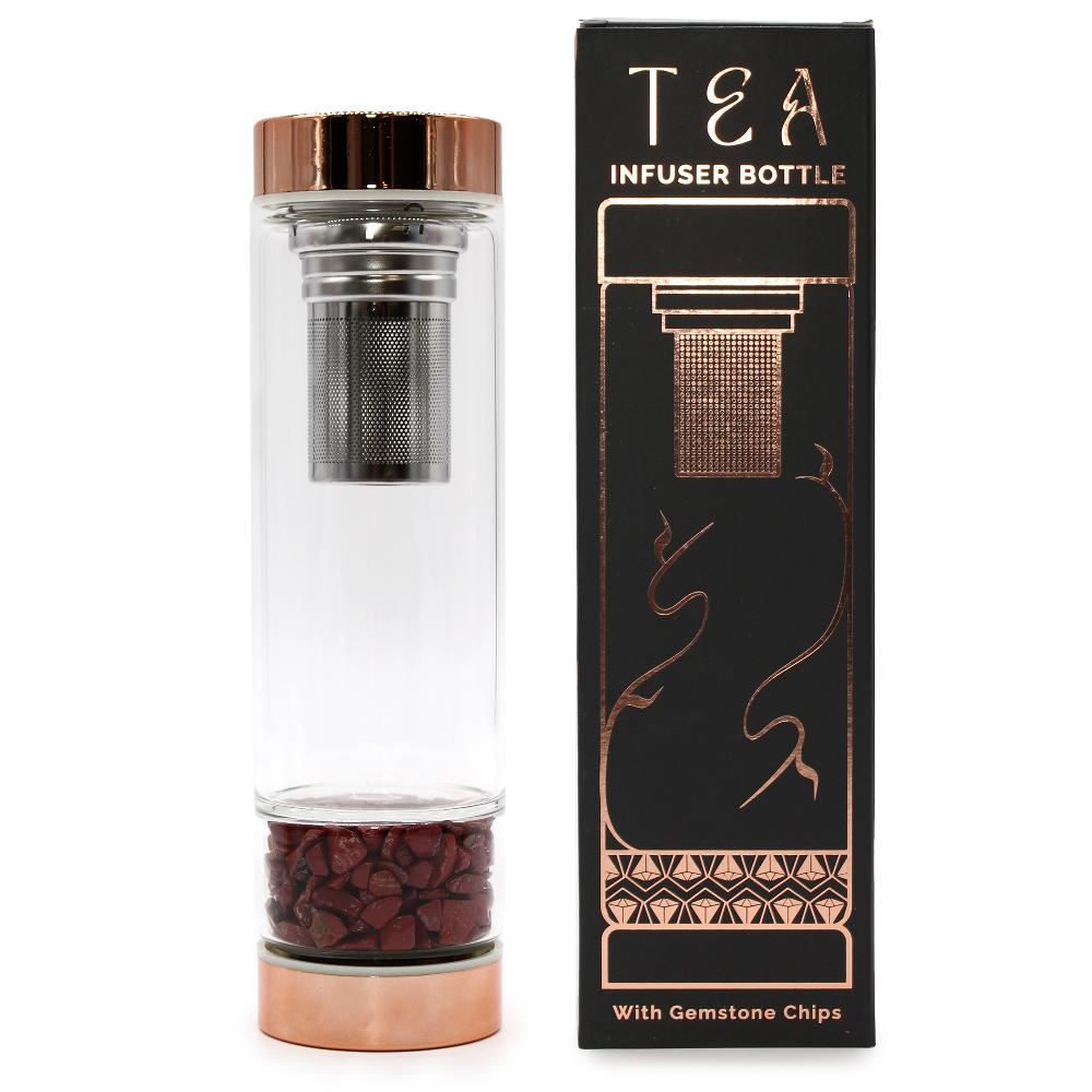 ancient wisdom Crystal Glass Tea Infuser Bottle - Rose Gold - Red Jasper