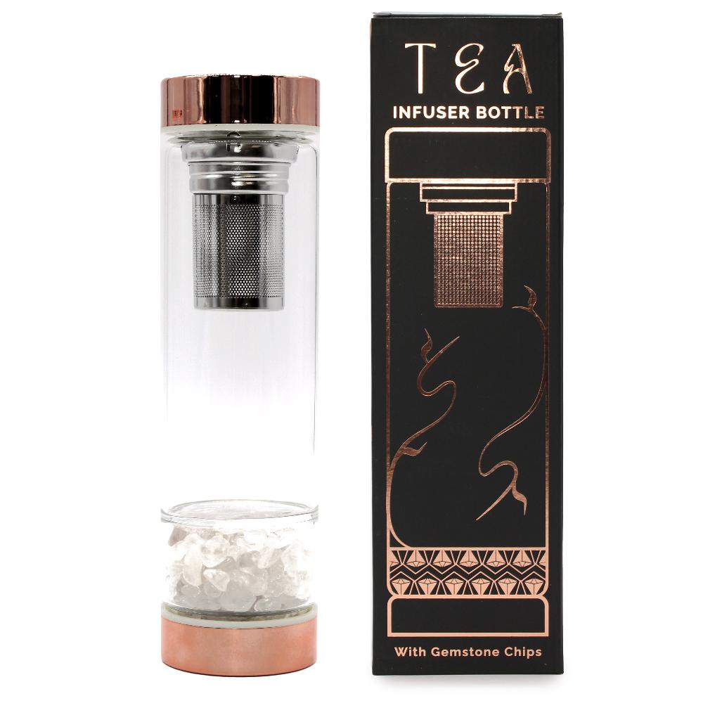 ancient wisdom Crystal Glass Tea Infuser Bottle - Rose Gold - Rock Quartz