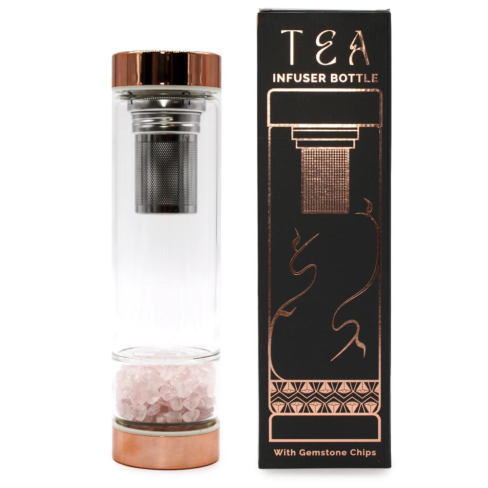 ancient wisdom Crystal Glass Tea Infuser Bottle - Rose Gold - Rose Quartz