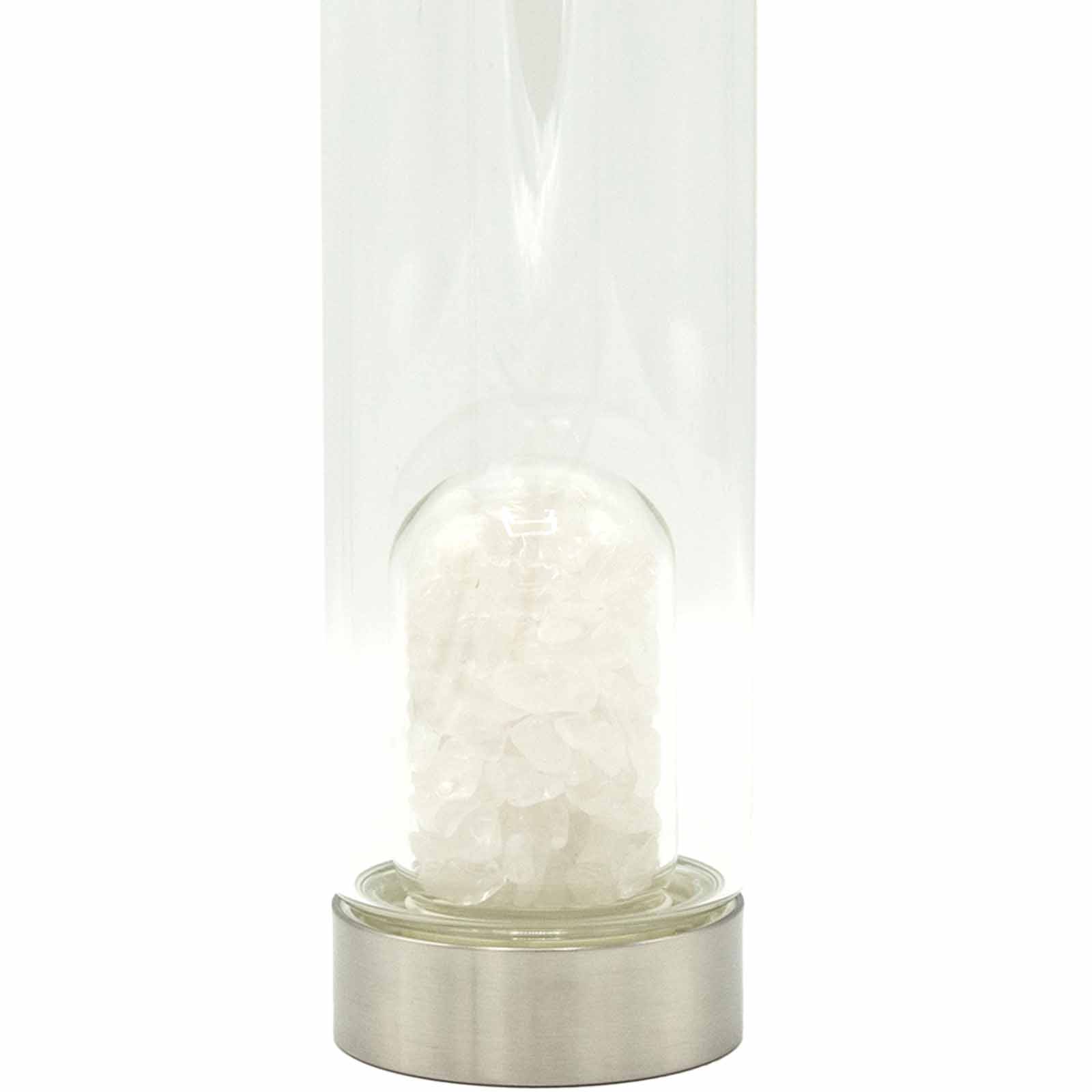 Ancient Wisdom Crystal Infused Glass Water Bottle - Cleansing Clear Quartz - Chips