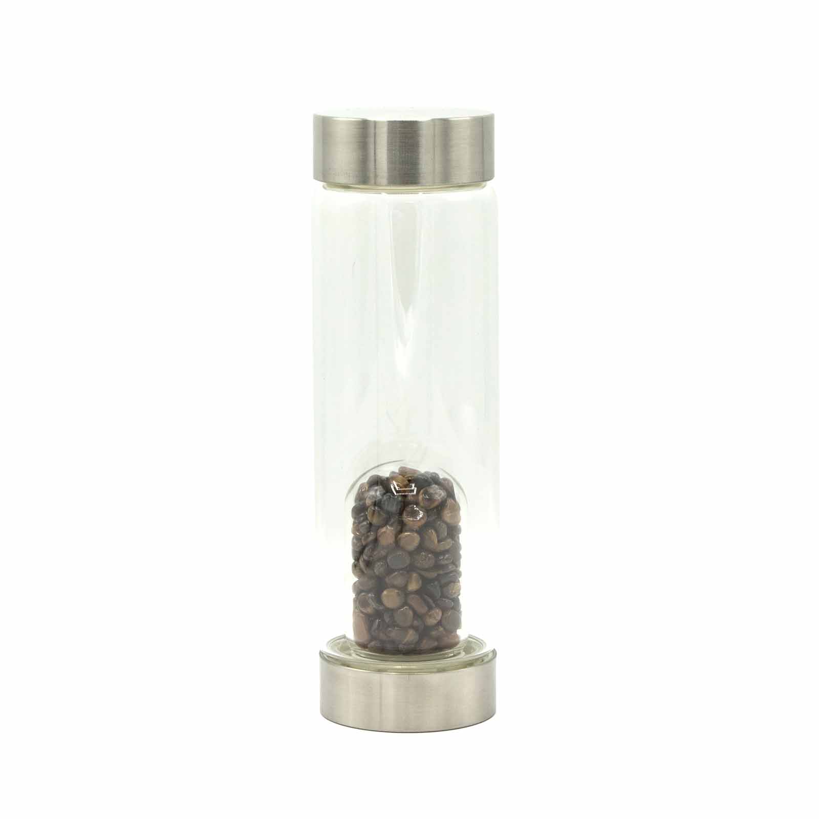 ancient wisdom Crystal Infused Glass Water Bottle - Determined Tiger's Eye - Chips