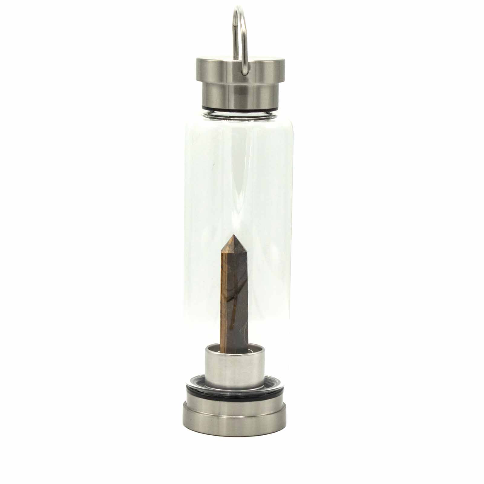 ancient wisdom Crystal Infused Glass Water Bottle - Determined Tiger's Eye - Obelisk