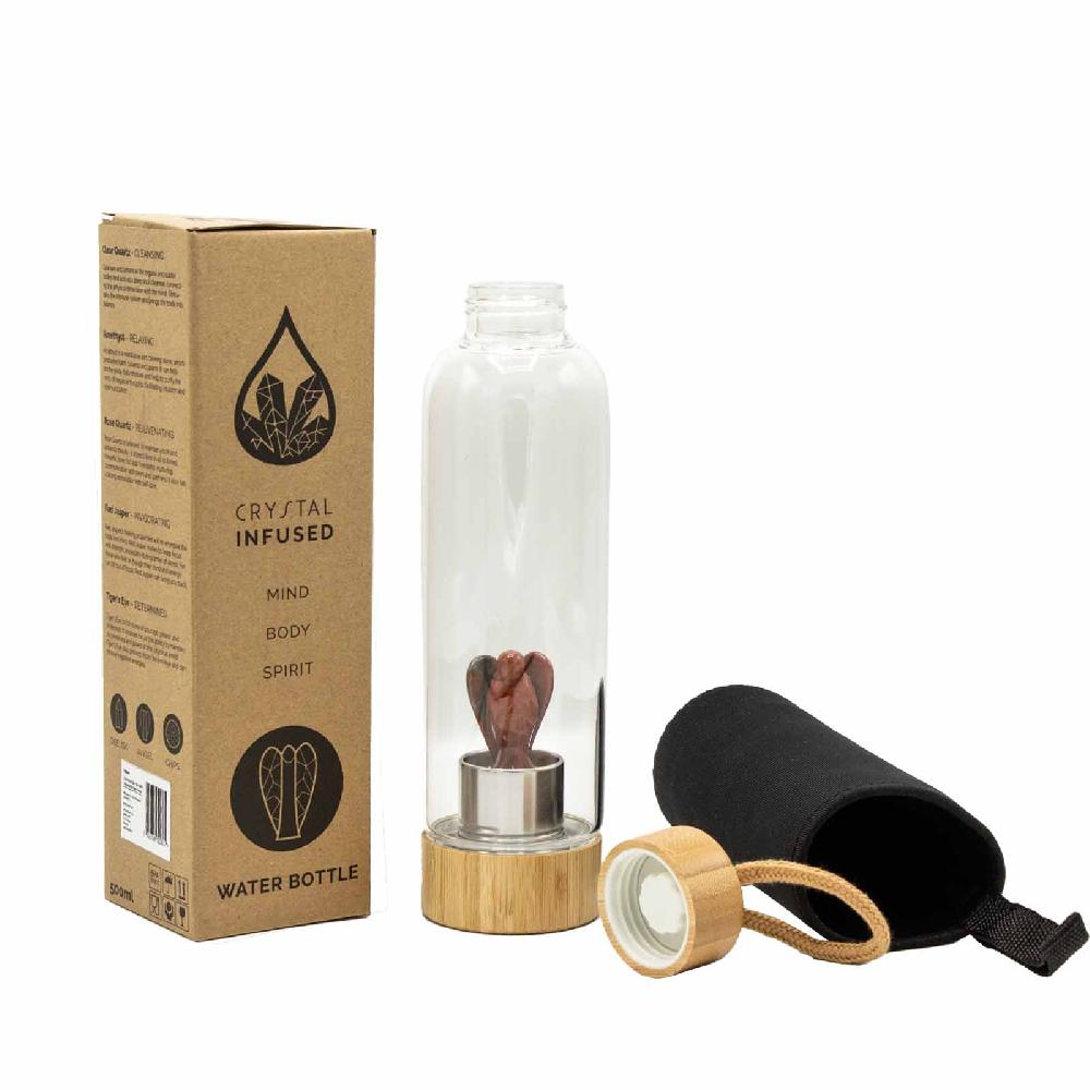 Ancient Wisdom Crystal Infused Glass Water Bottle - Invigorating Red Jasper - Angel