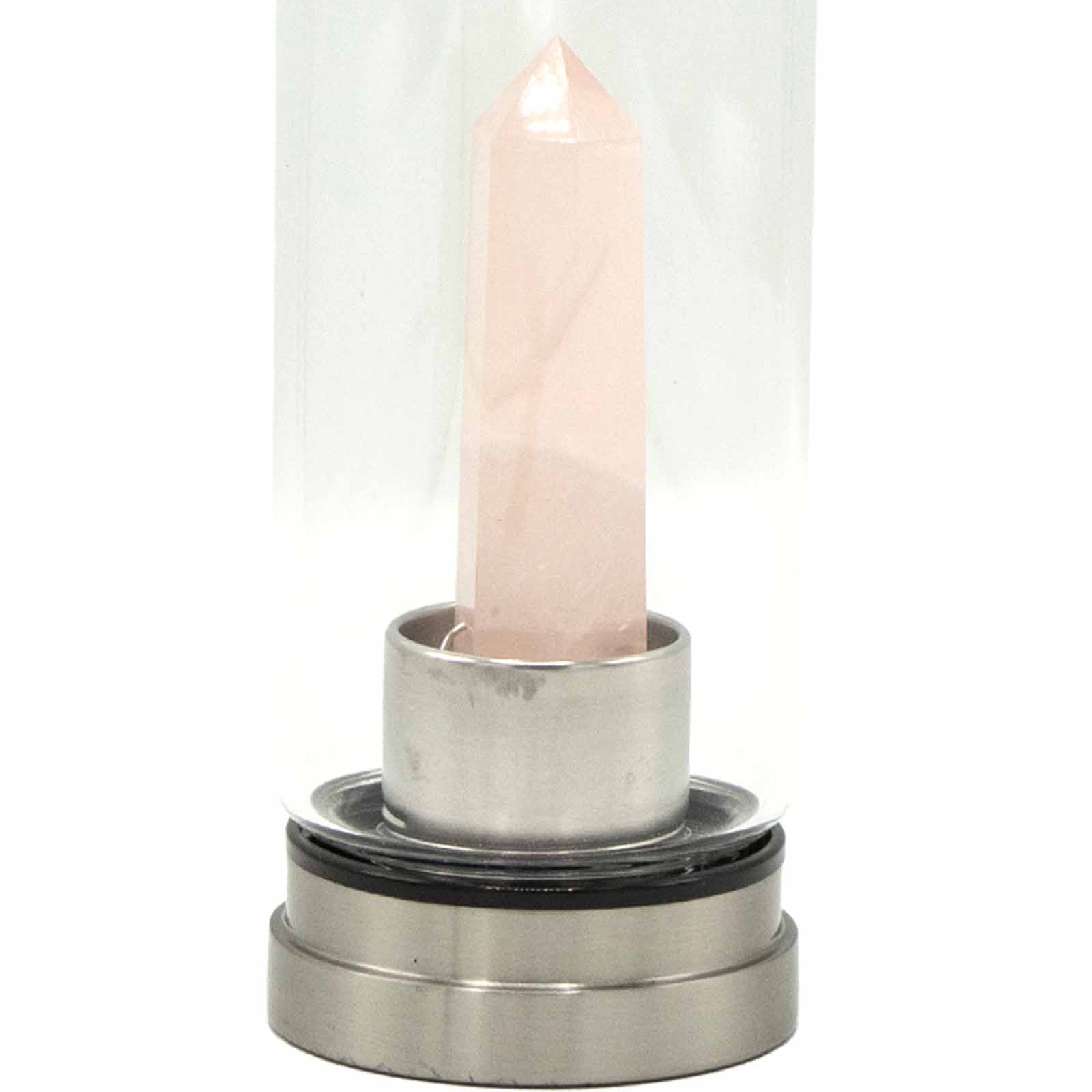 Ancient Wisdom Crystal Infused Glass Water Bottle - Rejuvenating Rose Quartz - Obelisk