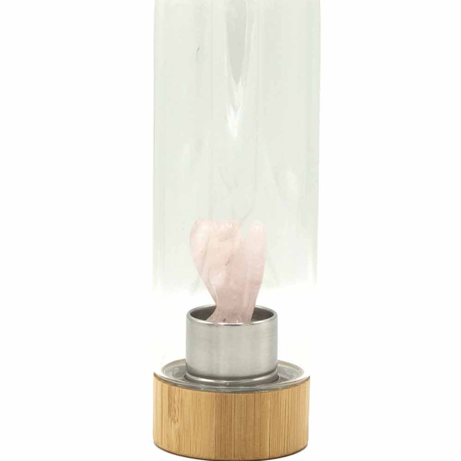 Ancient Wisdom Crystal Infused Glass Water Bottle - Rejuvenating Rose Quartz - Angel