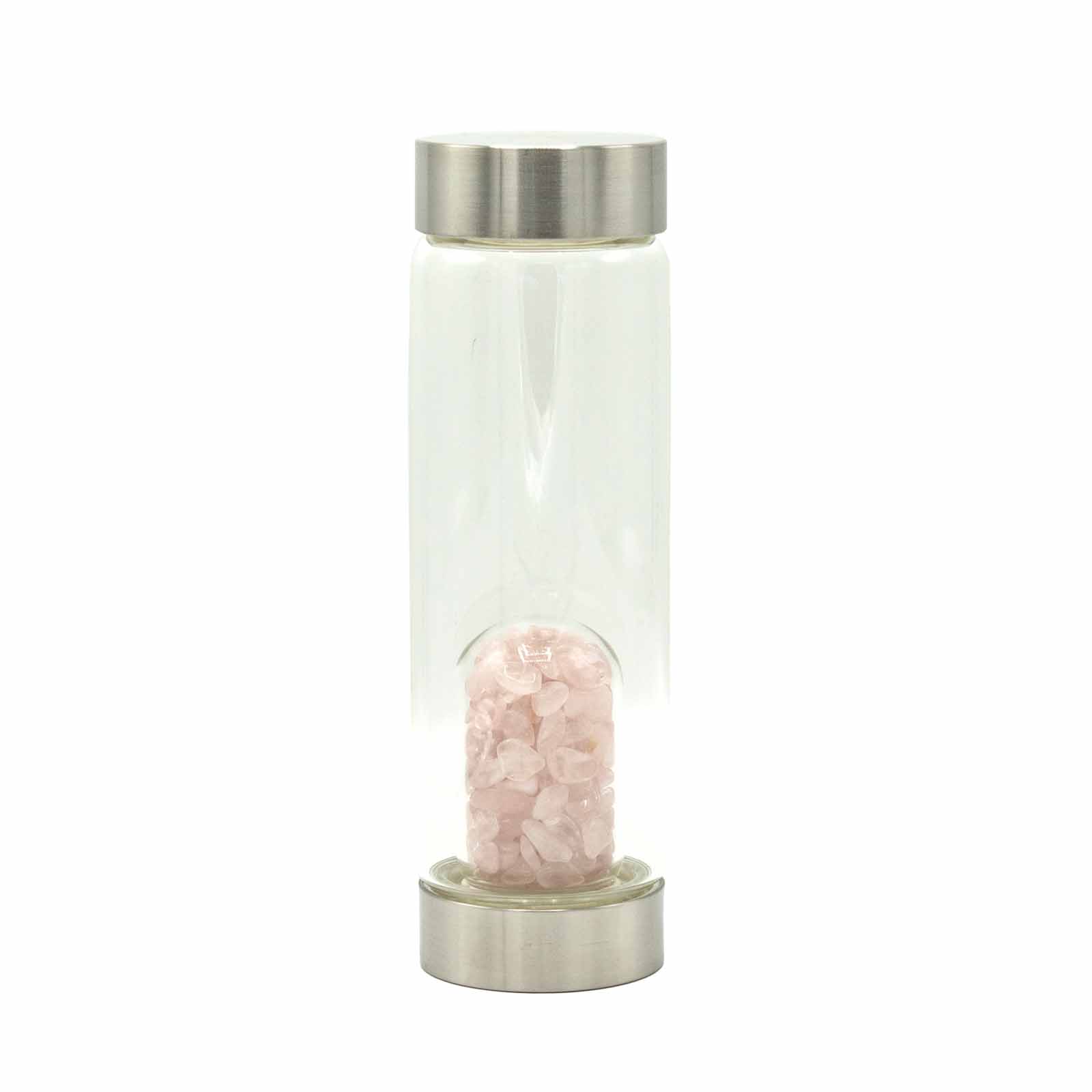 ancient wisdom Crystal Infused Glass Water Bottle - Rejuvenating Rose Quartz - Chips