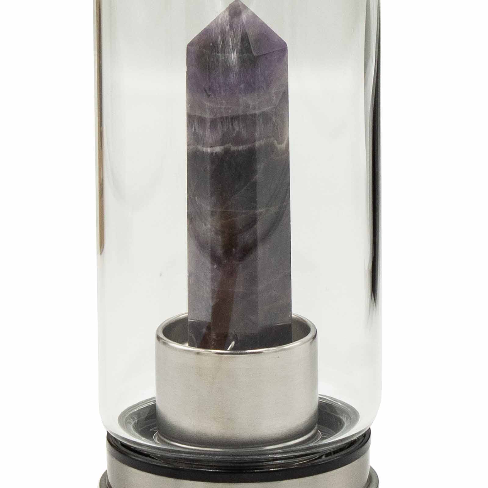 Ancient Wisdom Crystal Infused Glass Water Bottle - Relaxing Amethyst - Obelisk