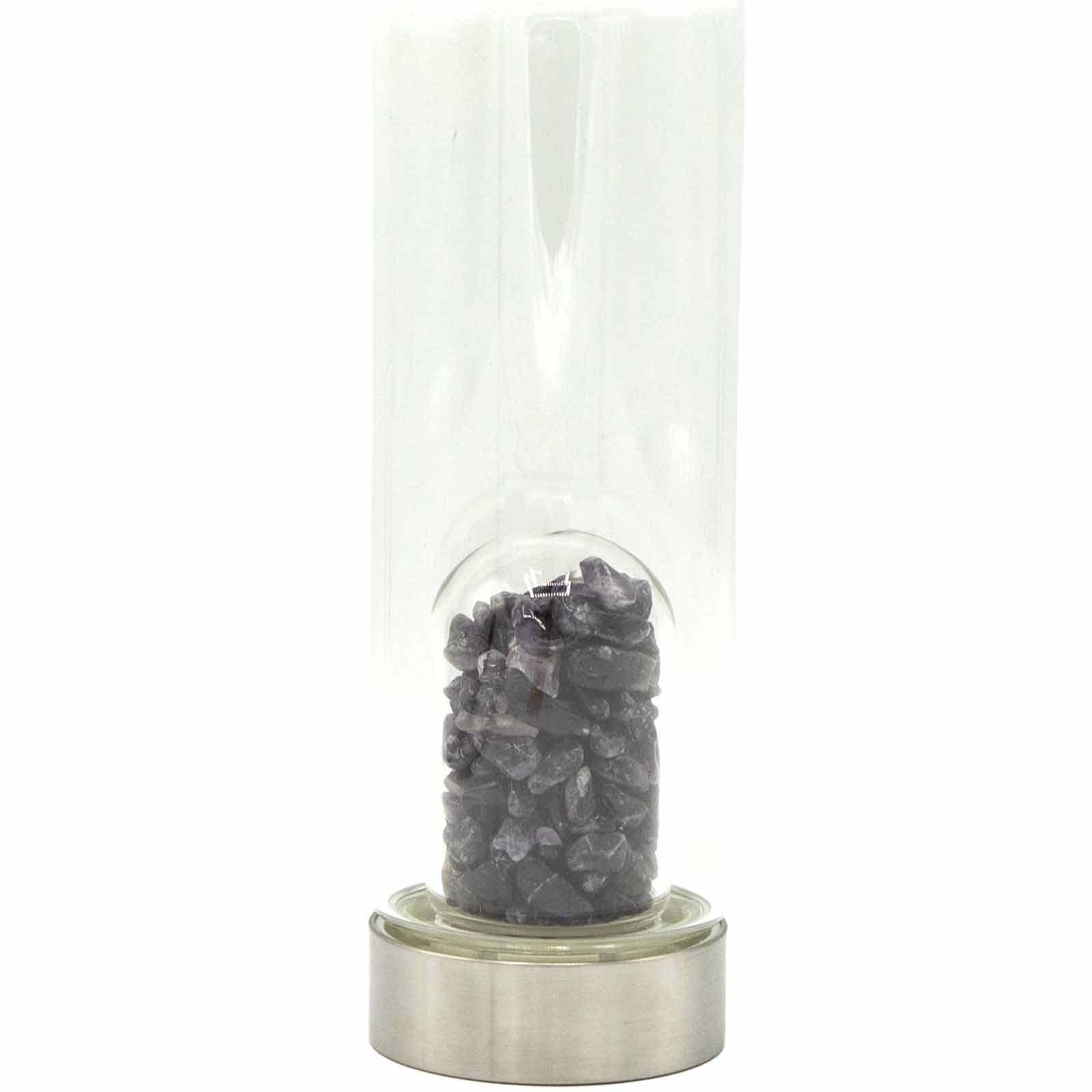 Ancient Wisdom Crystal Infused Glass Water Bottle - Relaxing Amethyst - Chips