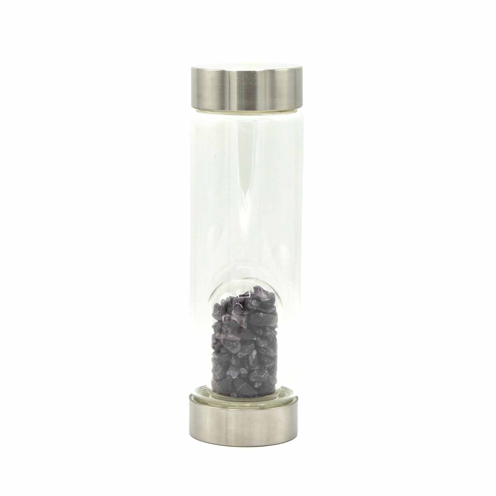 ancient wisdom Crystal Infused Glass Water Bottle - Relaxing Amethyst - Chips