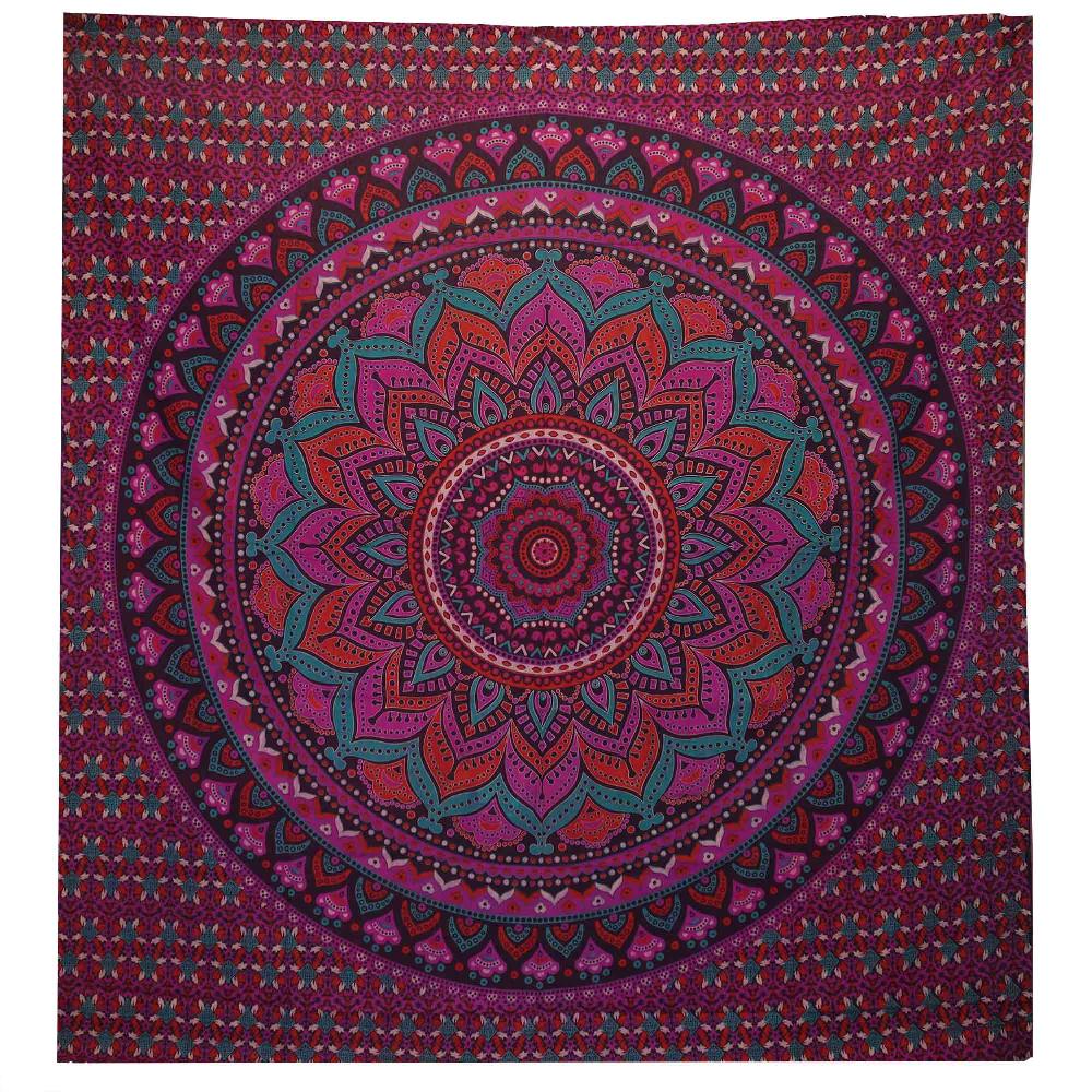ancient wisdom Double Cotton Bedspread + Wall Hanging - Classic Mandala - Purple