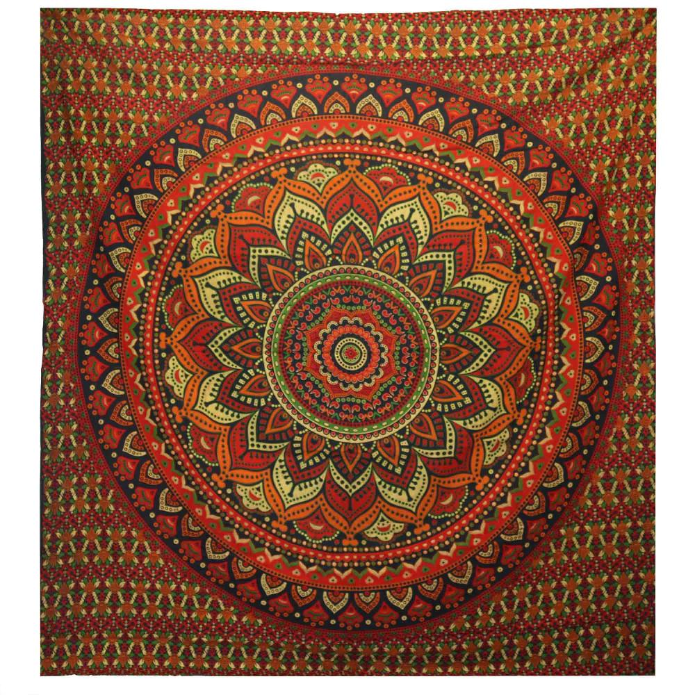 ancient wisdom Double Cotton Bedspread + Wall Hanging - Classic Mandala - Green