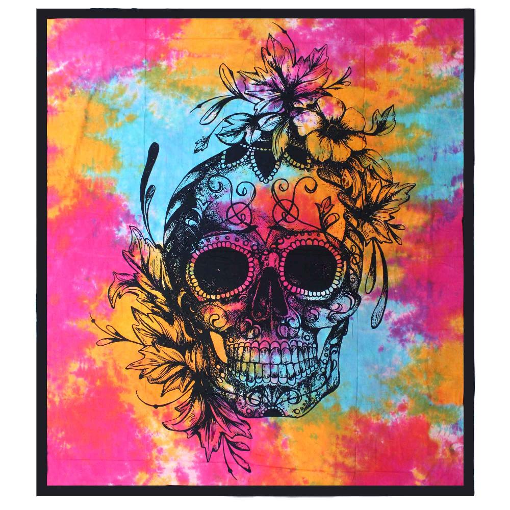 ancient wisdom Double Cotton Bedspread + Wall Hanging - Day of the Dead Skull