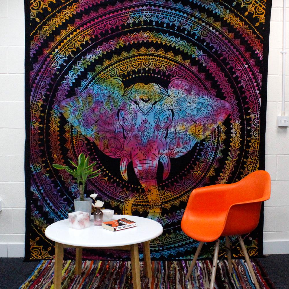 Ancient Wisdom Double Cotton Bedspread + Wall Hanging - Elephant Head