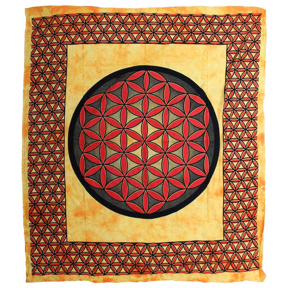 ancient wisdom Double Cotton Bedspread + Wall Hanging - Flower of Life - Orange