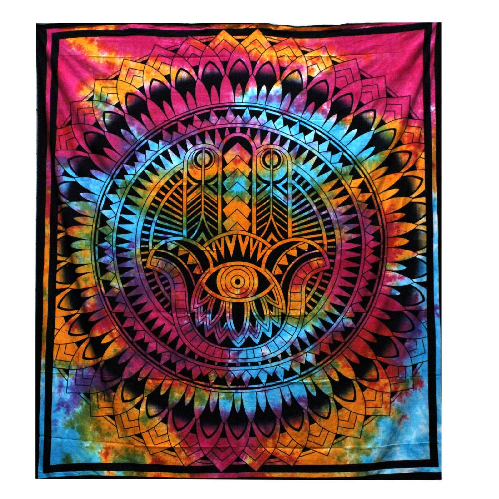ancient wisdom Double Cotton Bedspread + Wall Hanging - Hamsa
