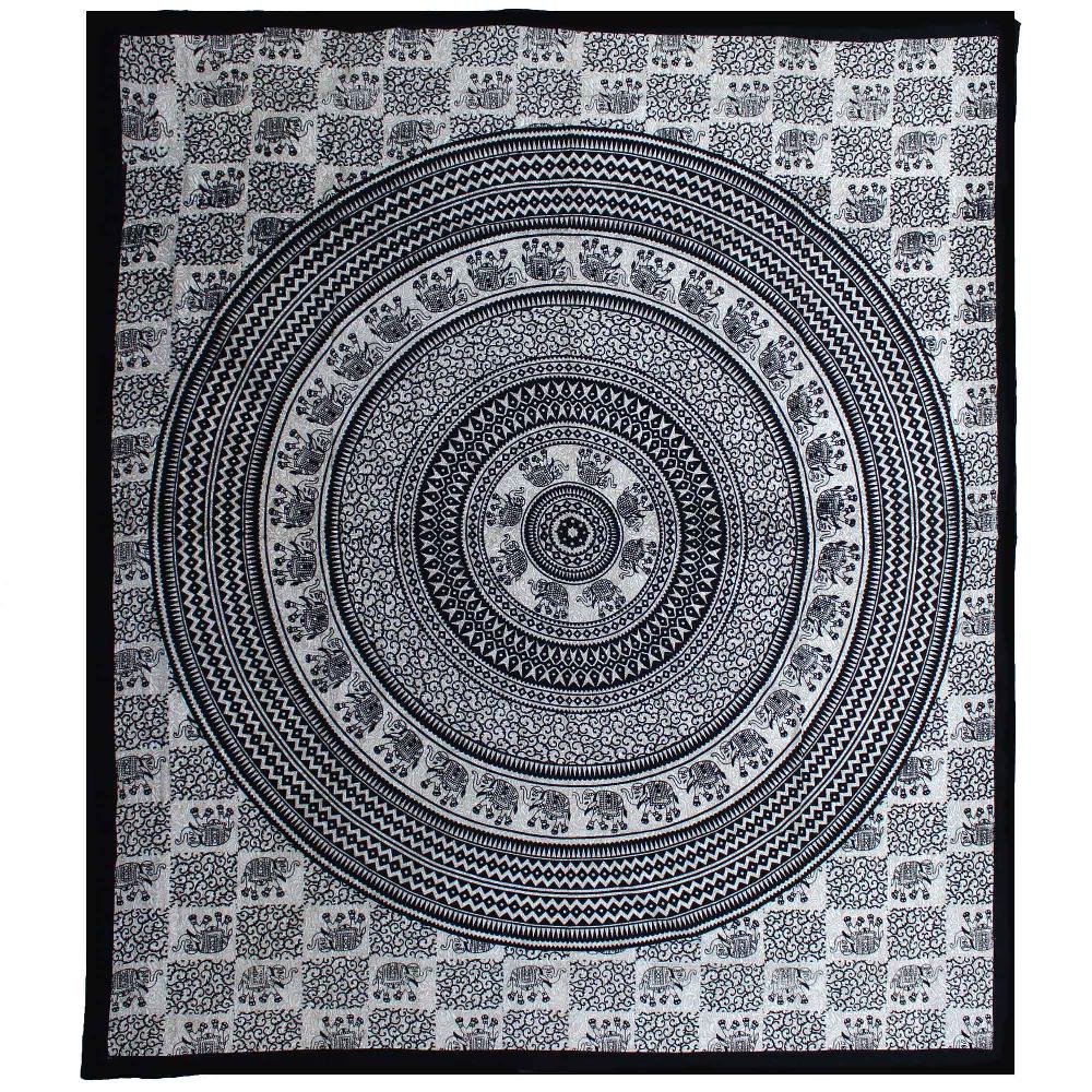 ancient wisdom Double Cotton Bedspread + Wall Hanging - Mono - Elephant Mandala