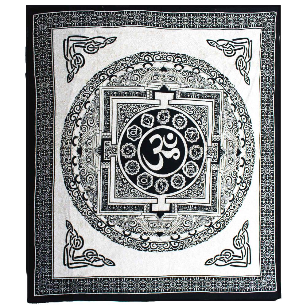 ancient wisdom Double Cotton Bedspread + Wall Hanging - Mono - OM Mandala