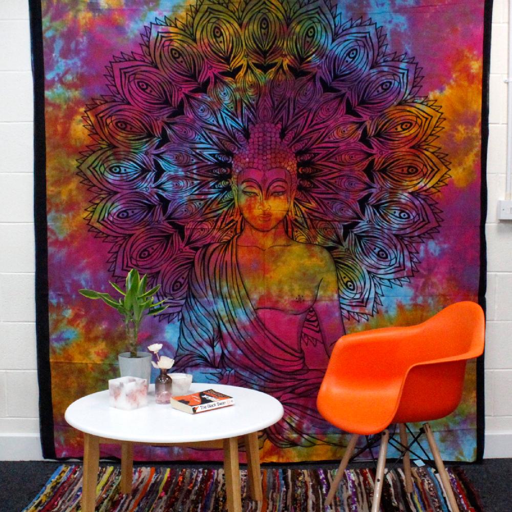 Ancient Wisdom Double Cotton Bedspread + Wall Hanging - Peaceful Buddha